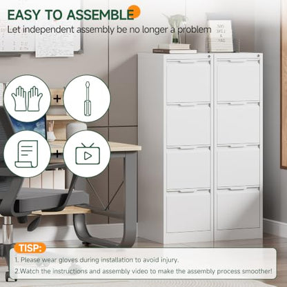 4 Drawer File Cabinet with Lock, Filing Cabinets for Home Office - color: White, size: 4 Drawer - Vertical