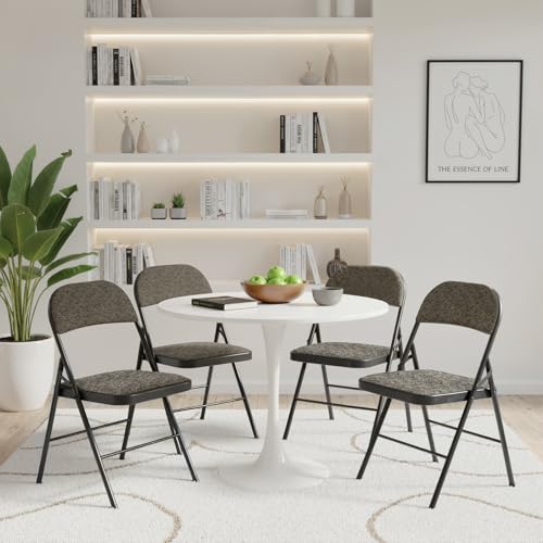 DUMOS Padded Folding Chairs 6 Pack, Dining Patio Chairs, Outdoor Home - color: Black Grey, size: 6 Pack