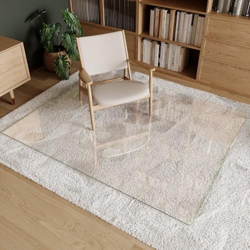 Koonmi Tempered Glass Chair Mat 51"x63" - Premium Office Chair Mat for Hardwood Floors & Low-Pile Carpet with 4 Non-Slip Pads - Thick Scratch-Resistant Surface - size: 51*63
