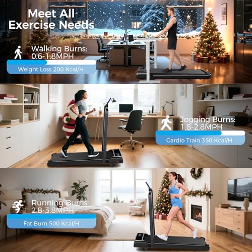 Walking Pad Treadmill with 8% Incline & Handle Bar, 2.5HP Portable Under Desk Treadmill for Home Office, Compact Foldable Treadmill Quiet Anti-Slip, 0.6-3.8 MPH Remote Speed Control, 350LBS Capacity