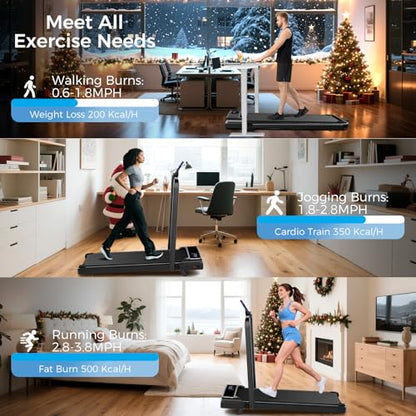 Walking Pad Treadmill with 8% Incline & Handle Bar, 2.5HP Portable Under Desk Treadmill for Home Office, Compact Foldable Treadmill Quiet Anti-Slip, 0.6-3.8 MPH Remote Speed Control, 350LBS Capacity