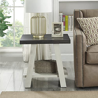 Roundhill Furniture Athens Contemporary Wood Shelf End Table, Weathered Walnut and Gray - color: Weathered Walnut and Gray