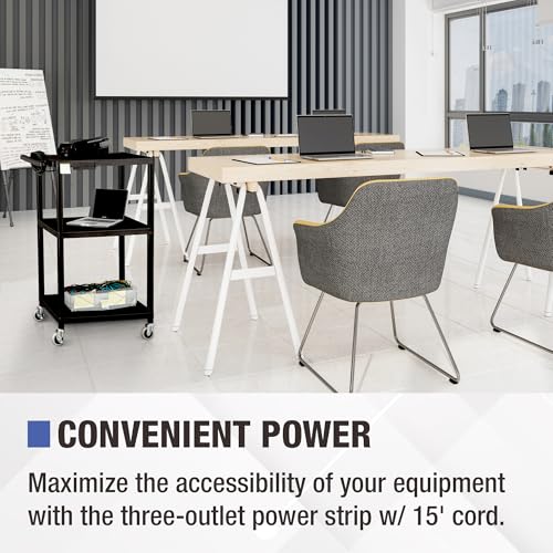 Norwood Commercial Furniture Mobile Utility AV Cart with Power Strip and Casters, Rolling Presentation and Media Cart on Wheels, Black