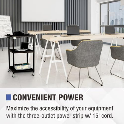 Norwood Commercial Furniture Mobile Utility AV Cart with Power Strip and Casters, Rolling Presentation and Media Cart on Wheels, Black