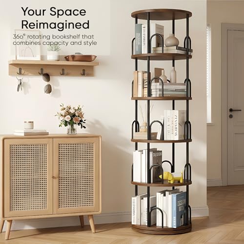 5 Tier Rotating Bookshelf Tower Spinning Bookshelf - color: Black, size: 5 Tiers