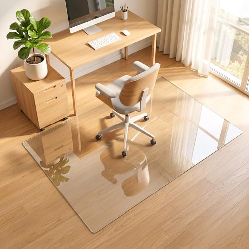 30"x55" Tempered Glass Office Chair Mat for Carpet & Hardwood Floor | 1/5" Thick Clear Floor Protector Desk Chair Mat with Rounded and Polished Edges, Resist Scratching, Cracking, Curling - size: 30"x55"