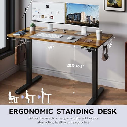 48 x 24 Inch Electric Standing Desk, 3 Memory Presets, Brown - color: Brown, size: 48*24