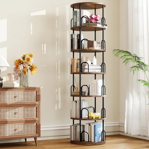 6 Tier Rotating Bookshelf Tower, 360° Revolving SpinningBookcase - color: Black, size: 6 Tiers
