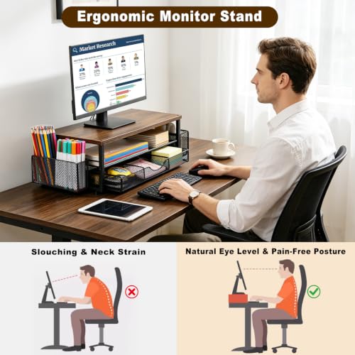 Office Desk Accessories, Monitor Riser Computer Stand, Storage Desk Shelf for Desktop Organizing