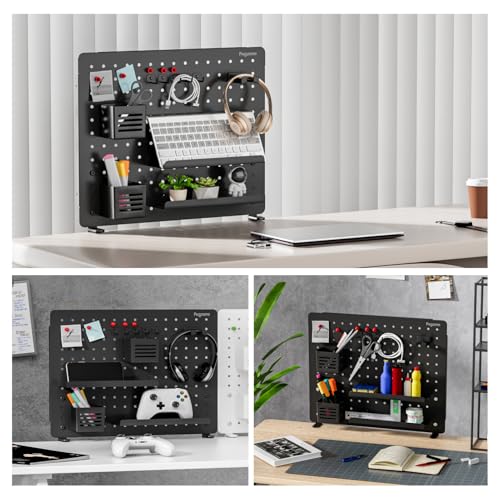 PEGZONE Clamp on Desk Pegboard, 20.4" x 16.5", with 15 Accessories, Black - color: Black, size: Large