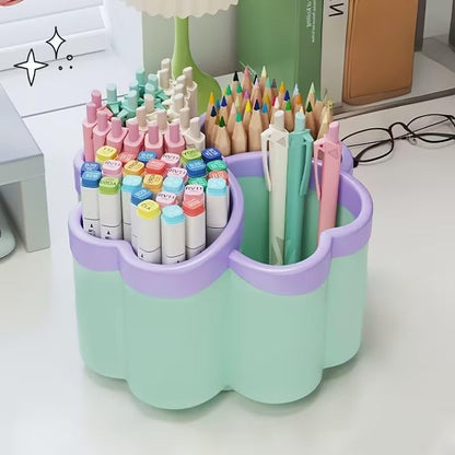 Pen Holder Desk Organizer,360°Rotating Pencil Pen Holder,Large Capacity Desk Storage for Office Home Supplies,Green - color: green