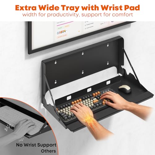 24 Inch Flip Down Keyboard Tray Wall Mount, Fold Down Typing Platform