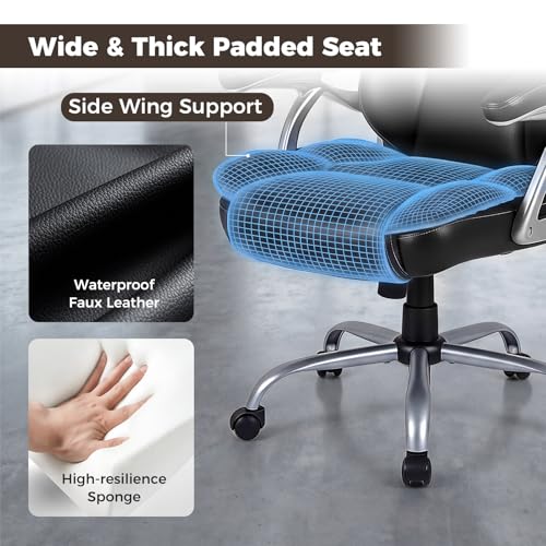 COSTWAY Executive Office Chair with High Back and Thickened Seat Cushion - color: Black