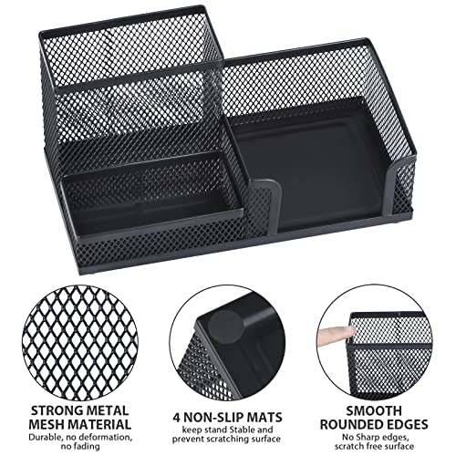 2-Piece Desk Pen & Pencil Organizer - Mesh Metal Pen Cup with Sticky Notes Holder, Black | Pen Cup - style: Square