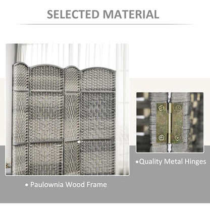 HOMCOM 6 Panel Room Divider 6 Ft Privacy Screen Hand-Woven Mixed Gray | Folding PP Wall Partition, Pine Wood Frame, Freestanding Room Separator, Bedroom Home Office, No Assembly - color: Mixed Gray, size: 6 Panel