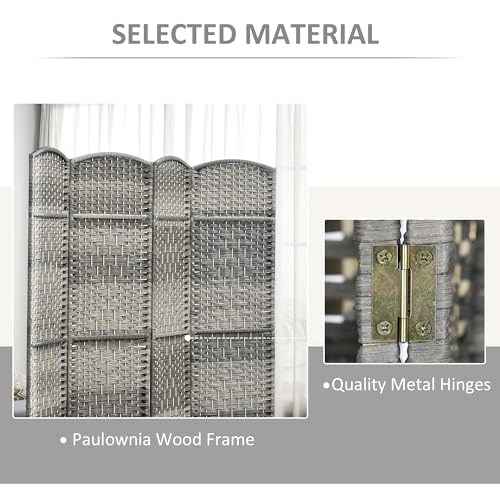 HOMCOM 4 Panel Room Divider 6 Ft Privacy Screen Hand-Woven Mixed Gray | Folding PP Wall Partition, Pine Wood Frame, Freestanding Room Separator, Bedroom Home Office, No Assembly - color: Mixed Gray, size: 4 Panel