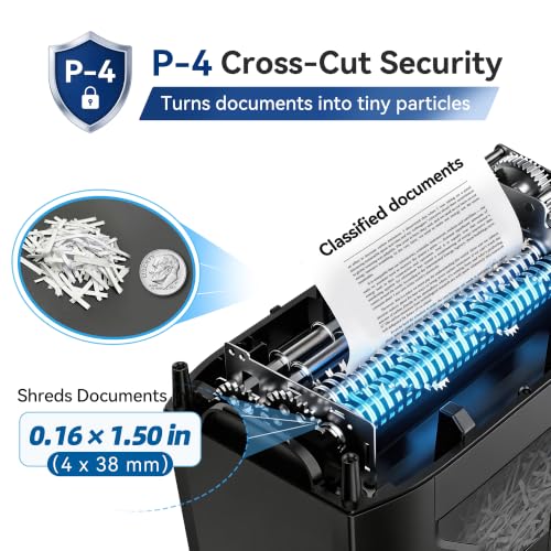 8-Sheet Paper Shredder for Home, Cross Cut Shredders, P-4 Ultra Security, 4 Gal Bin, Shred Quietly for Shred for Credit Card, Mail, Staples, <58 dB(OL8)