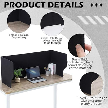 Large Desk Divider Foldable U Privacy Partition 48"L x 20"H, Black - size: 48"L x 20"H, style: Retro