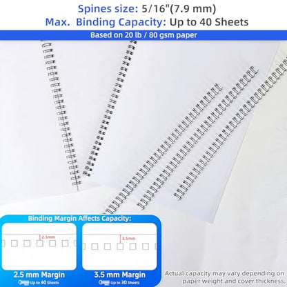 Rayson Wire Binding Spines, 5/16" 3:1 Pitch, 32-Loop Black, 100 Pack - size: 5/16" (40 Sheets Capacity)