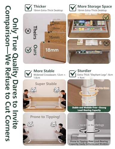 Manual Crank Standing Desk Adjustable Height 23.6-33.5 inch, Steel Frame Computer Table with Solid Wood Eco-Board Desktop and Cable Management Hole, mesa Gamer for Home Office(Natural,32IN) - color: Natural, size: 32IN