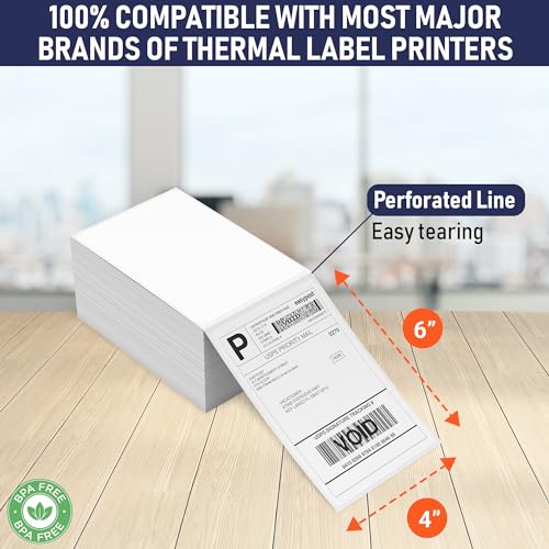 Thermal Shipping Labels 4x6, 1000 Labels/2 Stacks (500 per Stack) Commercial Grade with Permanent Adhesive, Fanfold Direct Thermal Printer Label Compatible with Zebra, Rollo, iDRPT, Polono, MUNBYN - style: Fanfold - 2 Stacks