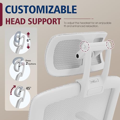 GABRYLLY Ergonomic Office Chair, High Back Home Desk Chair with Headrest, Flip-Up Arms, 90-120° Tilt Lock and Wide Cushion, 300LBS Mesh Chairs for Man Woman, White Task Chair(Grey,GY01WG) - color: White Frame Grey Mesh