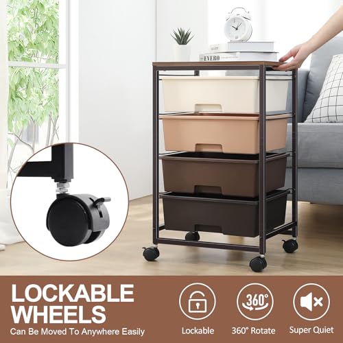 SYKIARIOL Utility Cart with 4 Drawers, Brown - color: Dark Brown, size: 4 Drawers