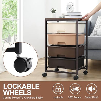 SYKIARIOL Utility Cart with 4 Drawers, Brown - color: Dark Brown, size: 4 Drawers