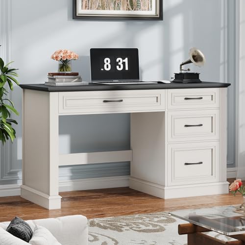 Vabches Farmhouse 47" Workstation Computer Desk with Drawers, Antique Black | Executive Desk with File Drawer and Charging Station for Home Office,Study. - color: Antique Black
