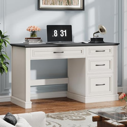 Vabches Farmhouse 47" Workstation Computer Desk with Drawers, Antique Black | Executive Desk with File Drawer and Charging Station for Home Office,Study. - color: Antique Black