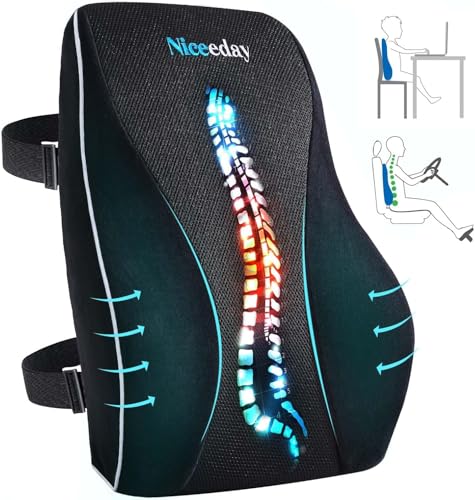 Niceeday Lumbar Support Pillow for Office Chair Car Back Support Pillow, Memory Foam Gaming Chair Desk Chair Back Cushion for Lower Back Pain Relief, Ergonomic Back Rest,Office Home Essentials - size: Full Back 3D-16'*18'*5'