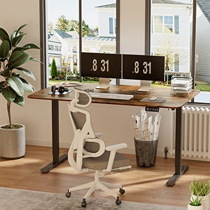 YESHOMY Height Adjustable Electric Standing Desk, 55 inch Computer Table, Home Office Workstation, Black Leg/Rustic Brown Top - color: Black Leg/Rustic Brown Top, size: 55in