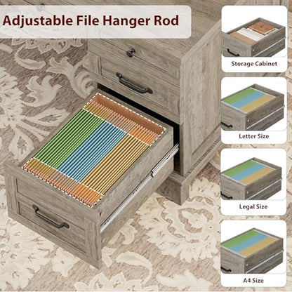53.5" Farmhouse Home Office Desk with File Cabinet, Wooden Executive Desk with Power Outlet, Work Desk with Drawers, Traditional Wood Desk for Home and Office, Gray - color: Grey