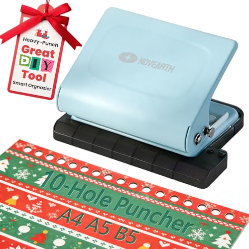 10-Hole Binding Machine for Planners, Metal Loose Leaf Punch Tool,26 Holes for B5, 30 for A4, 20 for A5 Paper, Handheld Manual Notebook Puncher for Home Office School DIY Project - color: Blue, size: M