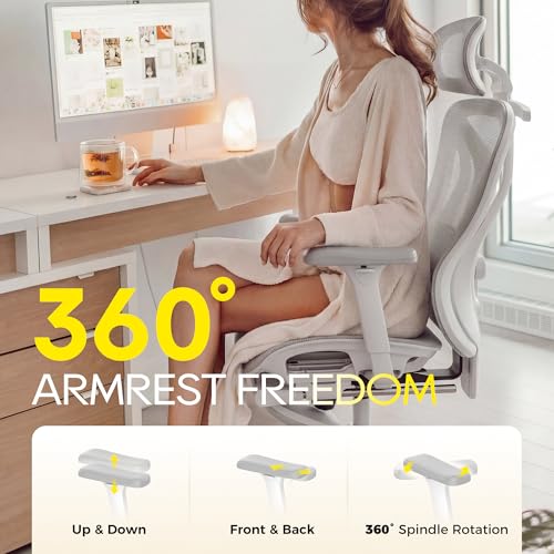 CYKOV Ergonomic Office Chair with Footrest - Adjustable Lumbar Support & Headrest, 90-160° Reclining Mesh Back Computer Chair - Home Office/Gaming, 350lbs Capacity (W-Grey, Mesh) - color: W-grey
