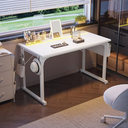 DurayLoly 48" Gaming Desk with Waterproof LED Lights for Bedroom,White - color: White, size: 48 IN