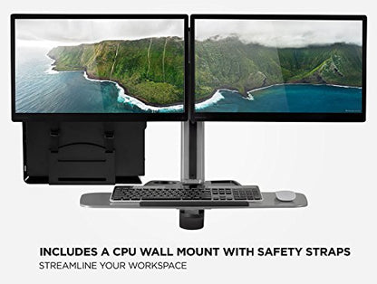 Mount-It! Dual Monitor Wall Mount Workstation with Keyboard Tray & CPU Holder, Sit-Stand Gas Spring Computer Station, Fits Two 27” Displays, 17.6 lbs Each, VESA 75x75 100x100