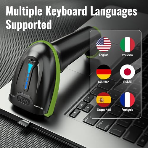 Tera Barcode Scanner with Battery Indicator: 1D Wireless, 5100 Green | USB Wired 2.4G Wireless Reader, 2200mAh Battery, 1D Laser Scanning, IP54 Protection, Retail Checkout Warehouse Library School - color: 1D Green