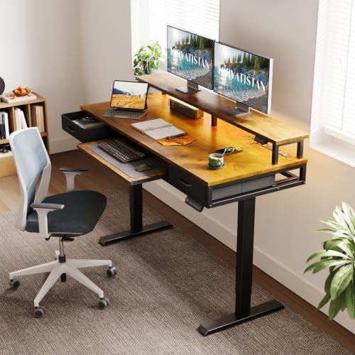 AODK 55 Inch Standing Desk with Drawers & Keyboard Tray, Rustic Brown - color: Rustic Brown, size: 55 Inch
