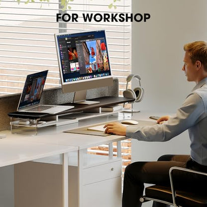 Fenge 42.5" Dual Monitor Stand with Clear Acrylic Legs, Black - color: Black, size: 42.5in