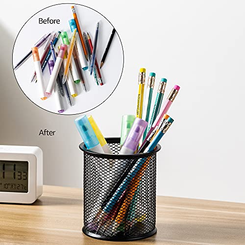 Amazon Basics Wire Mesh Pen Holder, Pencil Cup Desk Organizer for Stationery, Scissors, Office Caddy Storage, 3.7" x 3.3", Black - style: Wire Mesh Pen Cup