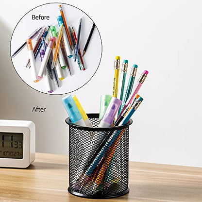 Amazon Basics Wire Mesh Pen Holder, Pencil Cup Desk Organizer for Stationery, Scissors, Office Caddy Storage, 3.7" x 3.3", Black - style: Wire Mesh Pen Cup