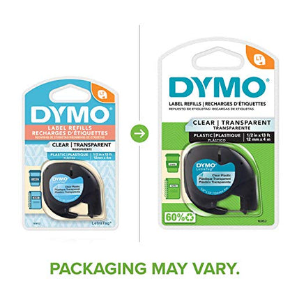 DYMO - DYM16952 Authentic LetraTag Labeling Tape for LetraTag Label Makers, Black Print on Clear pastic Tape, 1/2'' W x 13' L, 1 roll (16952) - style: Clear pastic Tape