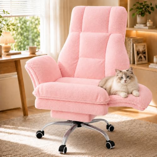 Big and Tall Office Chair with Footrest & Flip Armrests - color: Pink