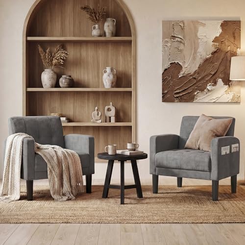 TYBOATLE Dark Grey Accent Chairs Set of 2, Tufted Armchairs for Living Room - color: Dark Grey, size: 30.9inch-2