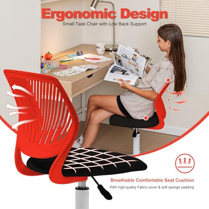 Homy Casa Adjustable Swivel Dining Chair with Wheels, Padded Seat, Red | Adjustable height, 360° swivel and smooth-rolling casters with a padded seat for flexible dining, kitchen and work seating. - color: Red