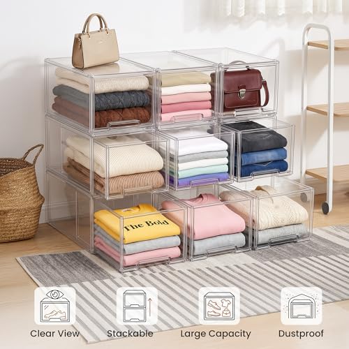 Large Clear Stackable Storage Drawers, 1 Pack Acrylic Organizer Bins for Closet, Bathroom, Kitchen, Pantry, Under Sink, Office, Laundry, Vanity, and Toy Organization, Durable Plastic, Smooth Pull-Out