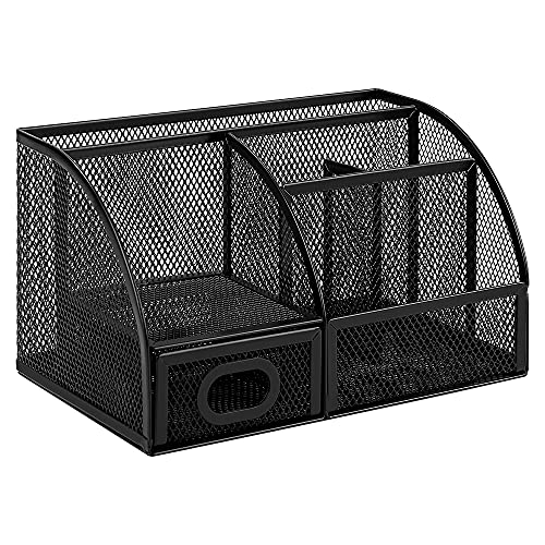 Amazon Basics Mesh Pen Holder and Desktop Desk Organizer, Office Caddy Storage for Writing Utensils, 9.1 x 5.9 x 5.5 inches, Black - style: Pen Holder Organizer