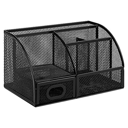 Amazon Basics Mesh Pen Holder and Desktop Desk Organizer, Office Caddy Storage for Writing Utensils, 9.1 x 5.9 x 5.5 inches, Black - style: Pen Holder Organizer