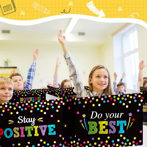 Honoson 24 Pcs Inspirational Privacy Folders for Students | Cardboard Desk Shields with Motivational Words, 6 Designs for Classroom Study, Tri-fold Exam Dividers, Bulk Test Boards - style: Polka Dots